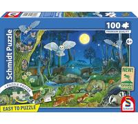 Schmidt Spiele 56529 Animaux la Nuit dans la forêt, Puzzle pour Enfants de 100 pièces en Carton d'herbe