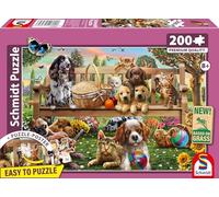 Schmidt Spiele 56534 Pique-Nique de Jardin pour Chiens et Chats, Puzzle pour Enfants de 200 pièces en Carton d'herbe