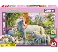 Schmidt Spiele 56540 Jument Licorne avec Deux poulains, Puzzle pour Enfants de 200 pièces en Carton d'herbe