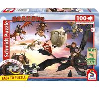 Schmidt Spiele 56547 Dragons, Cavaliers de Dragons en Action, Puzzle pour Enfants de 100 pièces en Carton d'herbe
