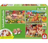 Schmidt Spiele 56579 Puzzle pour Enfant en Carton d'herbe 3 x 48 pièces Motif Animaux de la Ferme