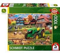 Schmidt Spiele 58534 Puzzle de 1000 pièces-58534-Ferme avec Tracteur John Deere, Multicolore