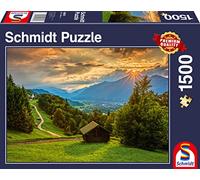 Schmidt Spiele 58970 Puzzle Coucher de Soleil au-Dessus du Village de Montagne Wamberg 1500 pièces Multicolore