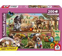 Schmidt Spiele 56534 Pique-Nique de Jardin pour Chiens et Chats, Puzzle pour Enfants de 200 pièces en Carton d'herbe
