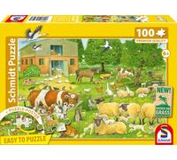Schmidt Spiele 56528 Les Enfants des Animaux à la Ferme, Puzzle pour Enfants de 100 pièces en Carton d'herbe