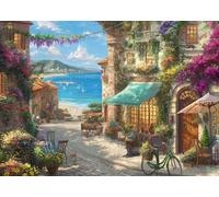 Schmidt Spiele Thomas Kinkade 59624 Puzzle de 1000 pièces Motif café sur la Riviera italienne Multicolore, structure en lin