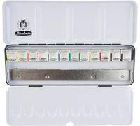 Schmincke - AKADEMIE® Aquarelle, Coffret avec 12 Nuances aquarelles Fins, Assortiment de Base, 75 412 097, Coffret en métal, 12 x 1/2 Godets Plus Espace pour 12 x 1/2 Godets supplémentaires.