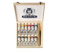 Schmincke - AKADEMIE® Huile, 12 tubes en 60 ml, 79 112 097, coffret en bois + pinceau daVinci (# 10), couleurs fines à l'huile pour artistes, brillantes, set de couleurs à l'huile