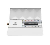 Schmincke HORADAM® Aquarell 74 659 097 Boîte en métal solide avec réservoir d'eau et pinceau de voyage, 12 demi-godets, aquarelle fine pour artiste