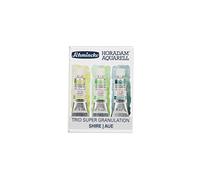 Schmincke - HORADAM® AQUARELL, Super Granulation Trio Aue, tubes de 5 ml, 74 619 097, set en carton, teintes très fortement granulées, aquarelles super granulées très fines
