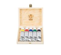 Schmincke - HORADAM® Gouache, 5 Tubes de 15 ML, 727131 097, 10 Teintes de Gouache très Fines dans Un Coffret en Bois, Concentration maximale des pigments, luminosité et Profondeur des Couleurs.