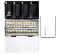 Schmincke Horadam Lot de 48 demi-godets aquarelles dans une boîte en aluminium Sélection générale + 2 cartes postales aquarelles Fabriqué en Allemagne