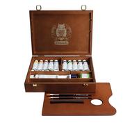 Schmincke Norma Blue 71 752 097, boîte en bois avec 11 couleurs et accessoires, 10 x 35 ml, 120 ml (blanc titane)