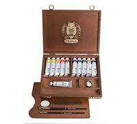 Schmincke - Norma® Professional - couleurs extra-fines à l'huile pour artistes, 11 x 35 ml coffret en bois, 71 310 097, accessoires : couteau à palette, fusain à dessin, 2 pinceaux daVinci.