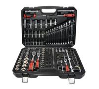 Schmith Kit d'Outils dans une Malette - Clé à Douille, Embouts, Cliquet 72 Dents et Accessoires - 1/4” 1/2” 3/8" - Coffret de Douilles - 222 Pièces