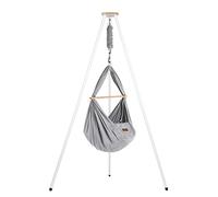 SCHMUSEWOLKE Berceau à ressorts Gris - Ensemble avec cadre en tipi blanc - Hamac pour bébés et tout-petits de la naissance à 3 ans - Coton bio - Avec matelas en laine de mouton