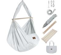 SCHMUSEWOLKE Ensemble complet de berceau à ressorts, gris aérien, hamac pour bébés et tout-petits de la naissance à 3 ans, en coton biologique, avec matelas en laine de mouton