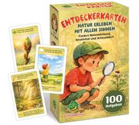 Schnabulino Cartes d'exploration d'extérieur pour enfants à partir de 4 ans - 50 cartes avec 100 tâches - Chasse au trésor naturel et jeu éducatif pour jardin, forêt et parc - Jeu d'extérieur pour