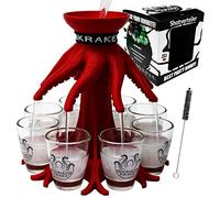 Schnapskrake ® Distributeur Boisson avec 8 Verres à Shot - pour Liqueur, Punch, Whisky, Rhum, Vodka | pour Apéro, Jeu à Boire, Shot Party Drink | Coffret Cadeau Homme et Femme (Rouge, Verres Inclus)
