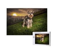 Schnauzer Coucher de Soleil Chiens Animaux de Compagnie Montagnes Schnauzer,Puzzle Familial en Bois de 1 000 pièces pour Adultes et Adolescents, décoration d'intérieur