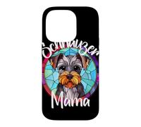 Schnauzer Mama Illustration de Chien en vitrail Coque pour iPhone 14 Pro