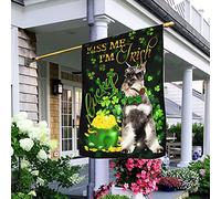 Schnauzer Miniature Embrasse-Moi, Je Suis Irlandais, Saint-Patrick Drapeaux De Pirate Coupe-Vent Et Étancheune Drapeau De Jardin Supérieure Jardin Signe Décoration Pour Maison Balcon Pelouse S