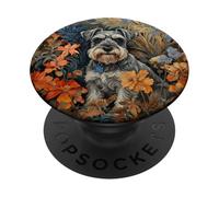 Schnauzer Miniature Salière Poivre Floral Chien Art PopSockets PopGrip Adhésif