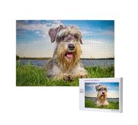 Schnauzer Pelouse Animaux Chiens Gris Chnauzer,Puzzle Familial en Bois de 1 000 pièces pour Adultes et Adolescents, décoration d'intérieur