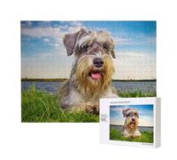 Schnauzer Pelouse Animaux Chiens Gris Chnauzer,Puzzle Familial en Bois de 500 pièces pour Adultes et Adolescents, décoration d'intérieur