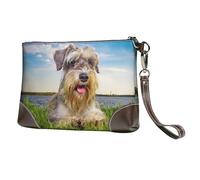Schnauzer Pelouse Animaux Chiens Gris Chnauzer,Sacs à Main en Cuir PU pour Femmes, Pochette à Fermeture éclair, Portefeuille, Sac à Main avec dragonne