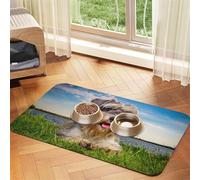 Schnauzer Pelouse Animaux Chiens Gris Chnauzer,Tapis d'alimentation pour Animaux de Compagnie, Sets de Table en Cuir PU pour Chats et Chiens,30x45cm
