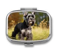 Schnauzer Pilulier carré à 2 compartiments Motif chien sur l'herbe