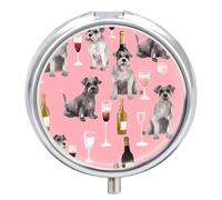 Schnauzer Pilulier de voyage pour sac à main, organiseur de médicaments hebdomadaire avec miroir, 3 compartiments ronds, pilulier portable pour le quotidien
