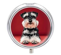 Schnauzer Pilulier portable avec 3 compartiments et petit miroir de voyage pour poche ou sac à main, organisateur de médicaments rond, organisateur de vitamines décoratif