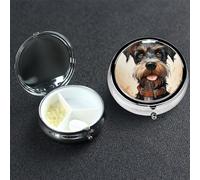 Schnauzer Pilulier rond à 3 compartiments en métal étanche pour voyage, petit pilulier portable pour suppléments