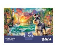 Schnauzer sur Le Sentier de Plage Puzzles 1000 Pieces Picture Puzzle for Adults Décoration Murale Tableau Décoratif 38x26cm/1000pcs