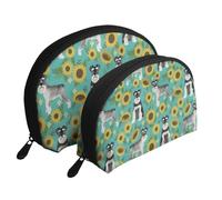 Schnauzer Tournesols Printemps Été Floral Chien Race Chien, Trousse de Maquillage Coquille Femme Petit Porte-Monnaie Trousse de Toilette Trousse à cosmétiques 2 pièces