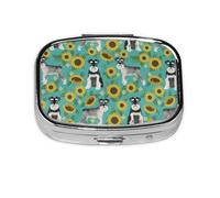Schnauzer Tournesols Printemps Été Floral Race de Chien Chien, Boîte à Pilulier Méta 2 Compartiments Étui à Médicaments, Organisateur Portable