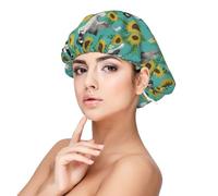 Schnauzer Tournesols Printemps Été Floral Race de chien Chien,Bonnet de nuit en satin pour adulte - Bonnet de nuit élastique pour femme, couvre-cheveux de nuit