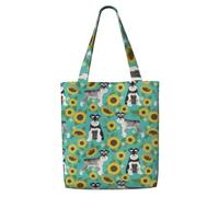 Schnauzer Tournesols Printemps Été Floral Race de chien Chien，Sacs d'épicerie réutilisables, sacs fourre-tout de grande capacité, sac à bandoulière en toile