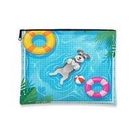Schnauzer Trousse de maquillage pour chien, jolie bouée de sauvetage tropicale, pochette de voyage pour femme, petite trousse de toilette portable en toile avec fermeture éclair, 17,8 x 22,9 cm