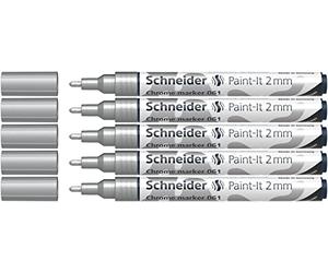 Schneider 061 Lot de 5 marqueurs chromés 2,0 mm (encre hautement pigmentée avec effet gel, convient pour de nombreuses surfaces) Chromé
