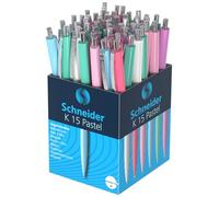 Schneider 130840 K15 Lot de 50 stylos à bille rétractables, indélébile, épaisseur de trait : M, couleur de l'encre : bleue, couleurs pastel