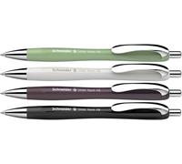Schneider 132684 Slider Rave XB Lot de 4 stylos à bille (édition spéciale limitée, 1 vert biologique, gris argenté, prune, noir, fabriqué en Allemagne) - Couleur de l'encre : bleu