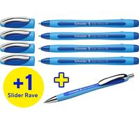 Schneider 150275 ACTION : 4 stylos à bille Schneider Slider Memo XB bleu encre bleue + Schneider stylo à bille Slider Rave bleu