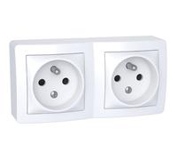 Schneider Electric - Alréa double prise de courant 2P + T connexion rapide avec cadre saillie blanc P - ALB62473P