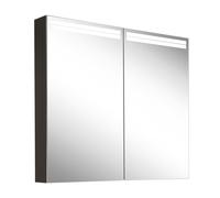 Schneider ARANGA TW Armoire de toilette avec éclairage, 2 portes, 795x120x700mm, bandeaux lumineux en haut, 160.480.02.41, Exécution: norme UE/corps noir mat, paroi arrière réfléchissante