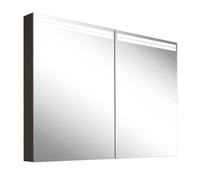 Schneider ARANGA TW Armoire de toilette avec éclairage, 2 portes, 895x120x700mm, bandeaux lumineux en haut, 160.490.02.41, Exécution: norme UE/corps noir mat, paroi arrière réfléchissante