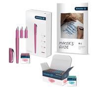 Schneider Callissima 399488 Kit de calligraphie (stylo à plume avec 3 largeurs de plume, 66 cartouches pastel en 8 couleurs, avec guide de lettrage à la main) - Couleur du boîtier : rose