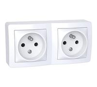 Schneider Electric - Alréa double prise de courant 2P + T connexion à vis, avec cadre saillie blanc P - ALB62472P